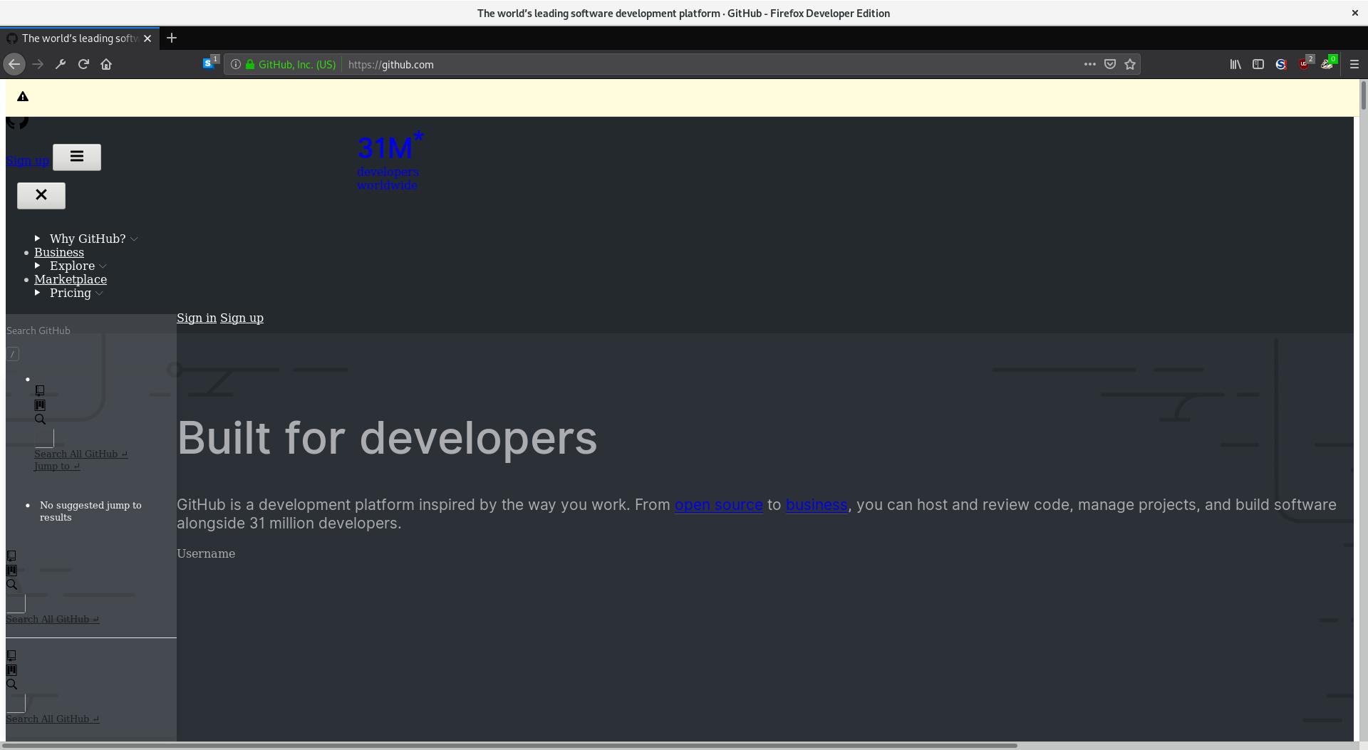 github.com - design is broken · Issue #22812 · webcompat/web-bugs · GitHub