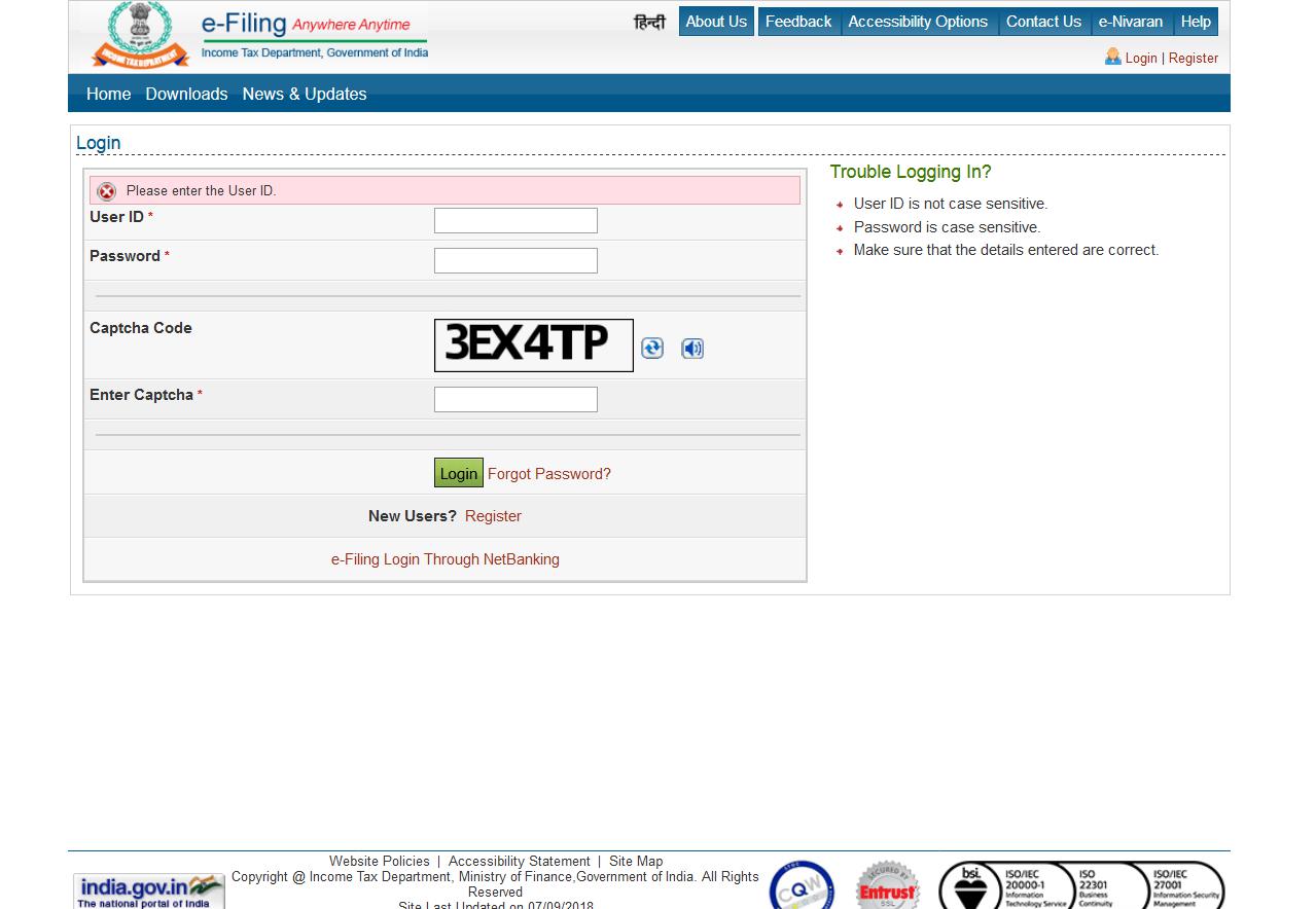 Portal incometaxindiaefiling gov in see bug description issue