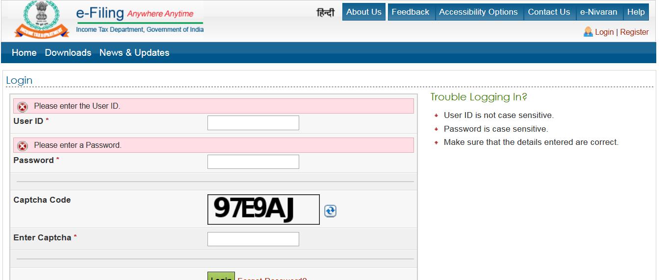 Portal incometaxindiaefiling gov in see bug description issue