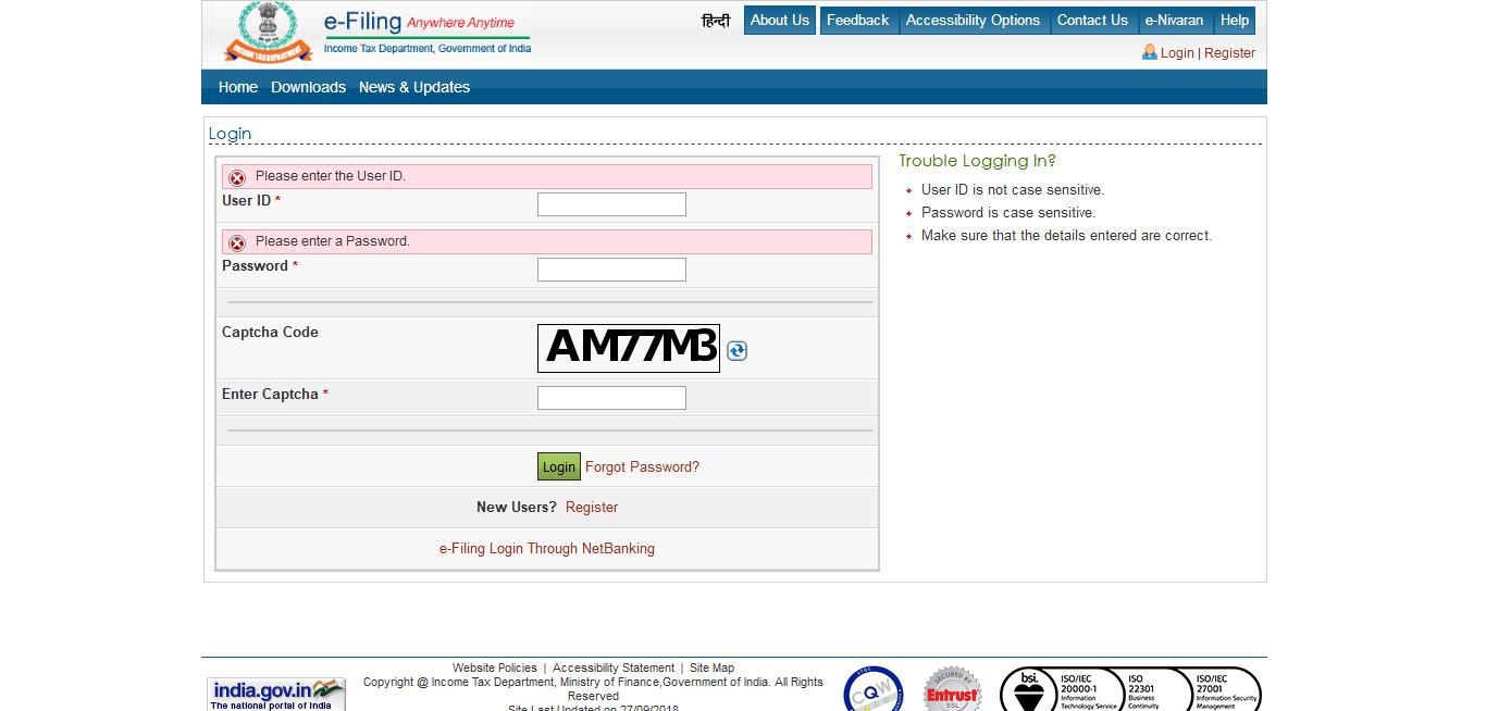 Portal incometaxindiaefiling gov in see bug description issue