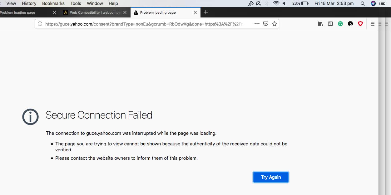 Guce Yahoo Com Unexpectedly Closed The Connection guce.yahoo.com - see bug description · Issue #27814 · webcompat/web