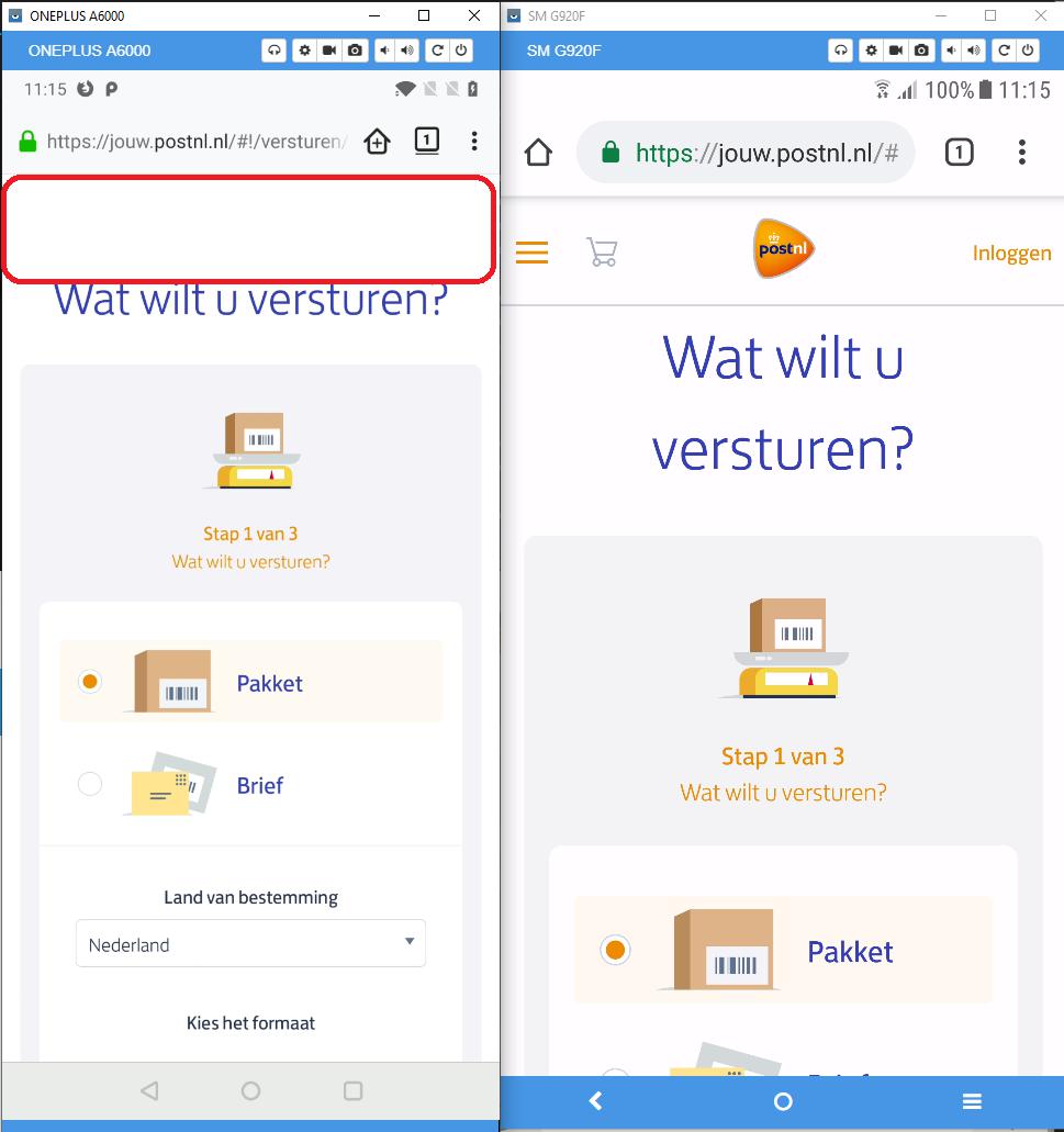 jouw.postnl.nl - The topbar is no longer displayed after scrolling ...