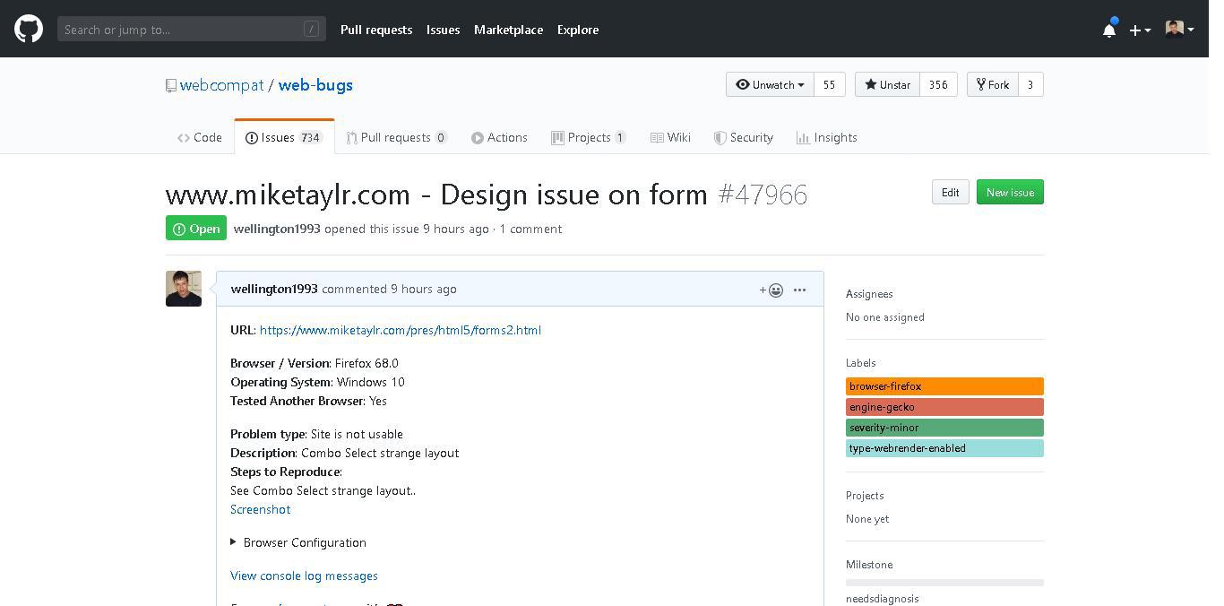 github.com - design is broken · Issue #47975 · webcompat/web-bugs · GitHub