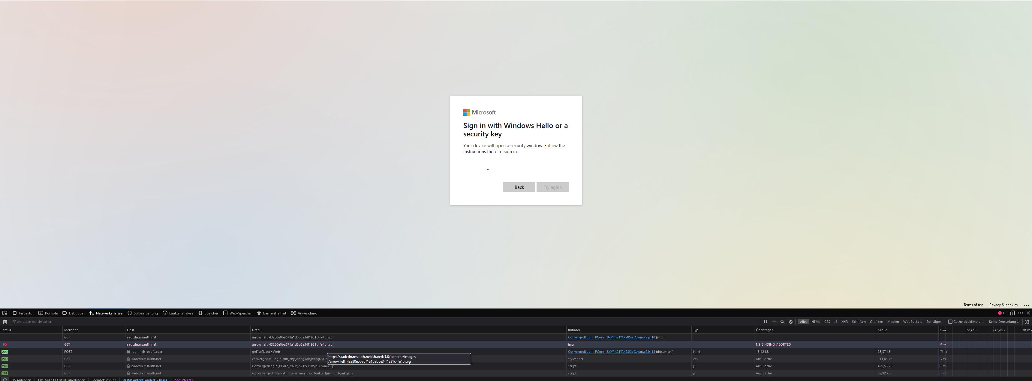login.microsoft.com - Security key prompt not received when trying to ...